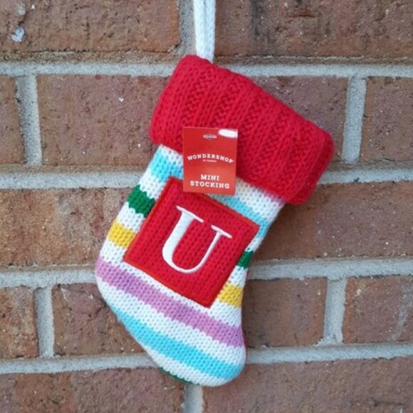 Knit Monogram Mini Colorful Christmas Stocking - Letter U - 7 inches - Picture 1 of 3